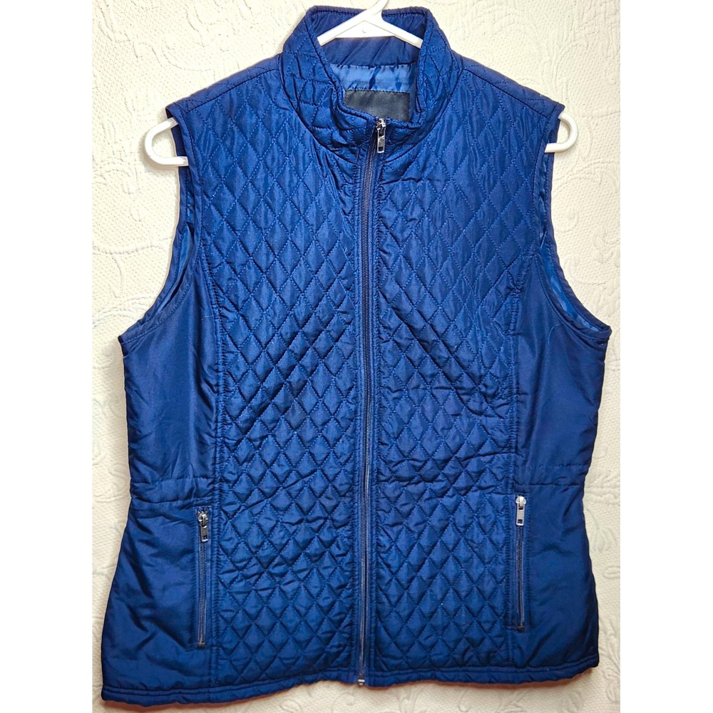 Relativity Women's Blue Quilted Collared Full Zip Mid-Length Vest Size M